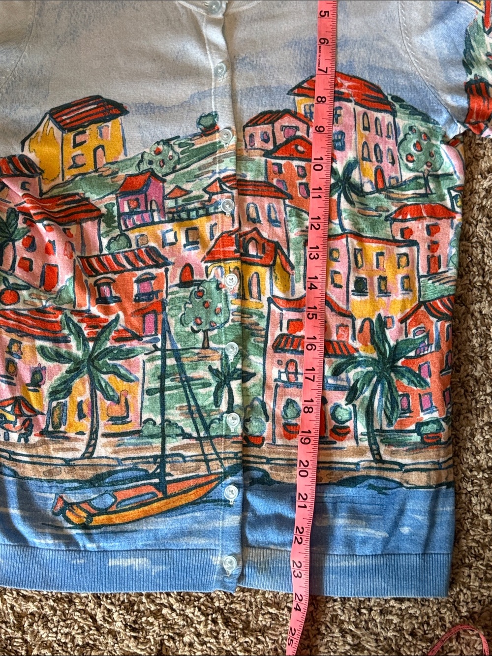 Talbots Sz XS Light Blue Multi-Color Scenic Print Cardigan B928 - Picture 5 of 6